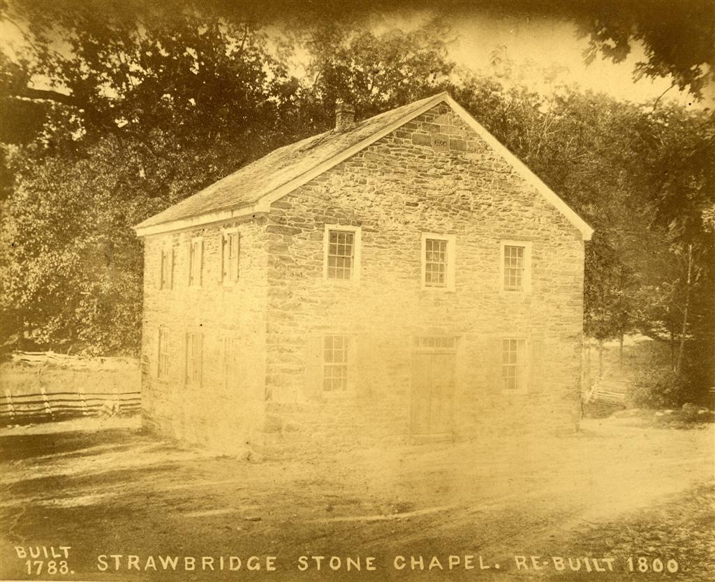 The earliest known photo of Stone Chapel, taken shortly after it was rebuilt in 1800.