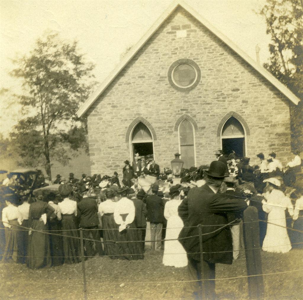 A different angle of the pilgrim gathering.