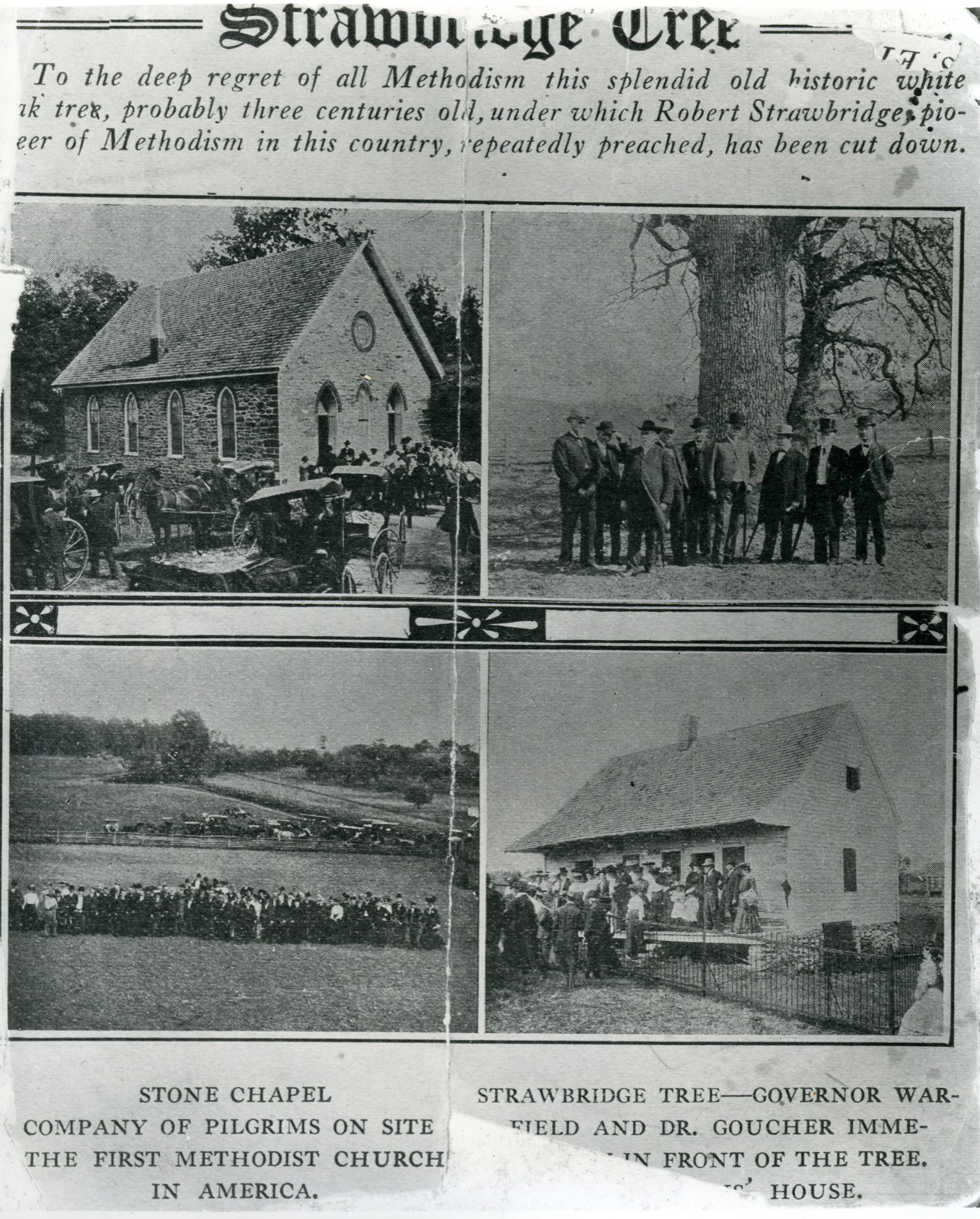A news clipping commemorating the visit of the Methodist Pilgrims from Baltimore.