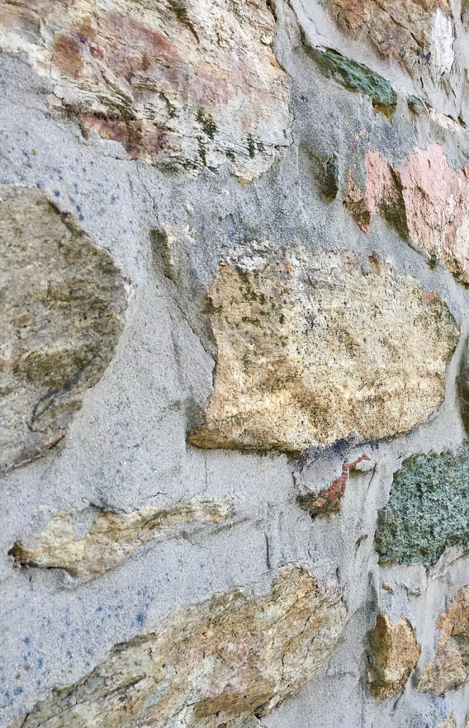 A photo of stones that have been used to build the church.
